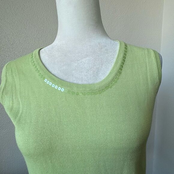 Quacker Factory Cardigan and Sleeveless Knit Tank Set Green Sequins SZ S - Picture 6 of 15